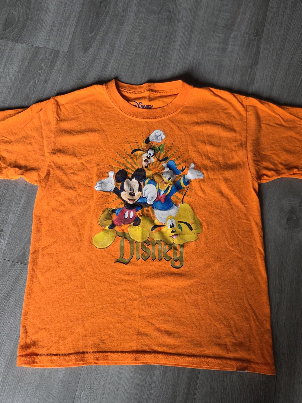 Disney Orange Graphic Tee with Mickey, Donald, Goofy & Pluto